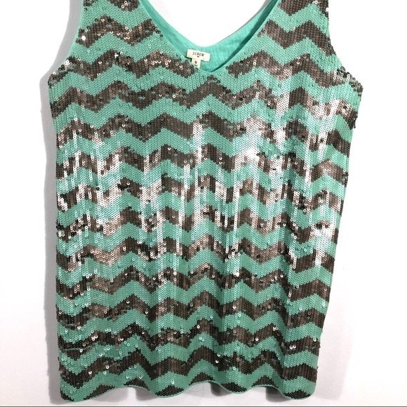 J. Crew Mint & Pewter Silver Chevron Sequin Tank - Picture 3 of 8